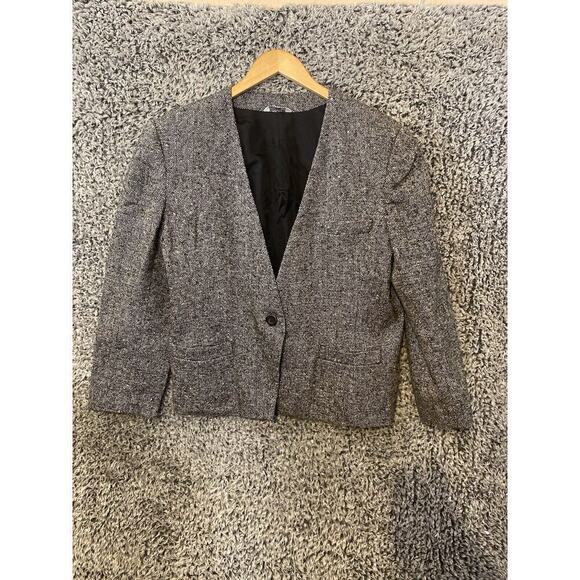 Gilmore Wool Blend Tweed Single Front Button Blazer Size 18 Career Jacket Gray - Picture 6 of 13